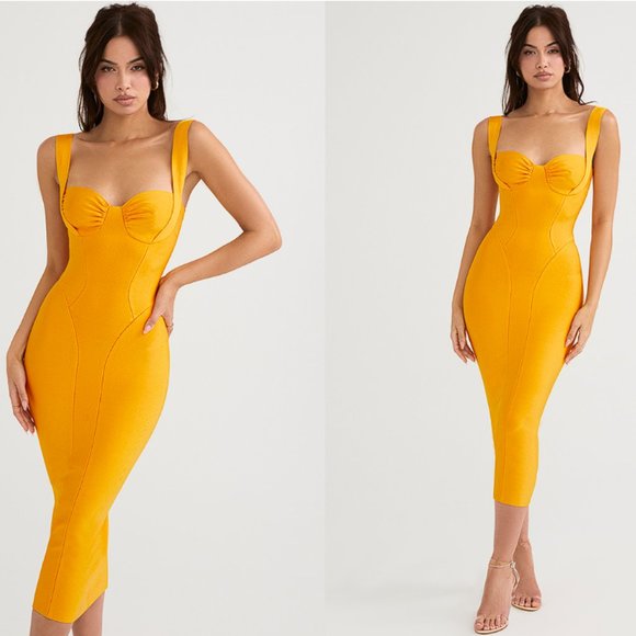 HOUSE OF CB 'Charlene' Tangerine Bandage Midi Dress NWOT - Picture 3 of 16
